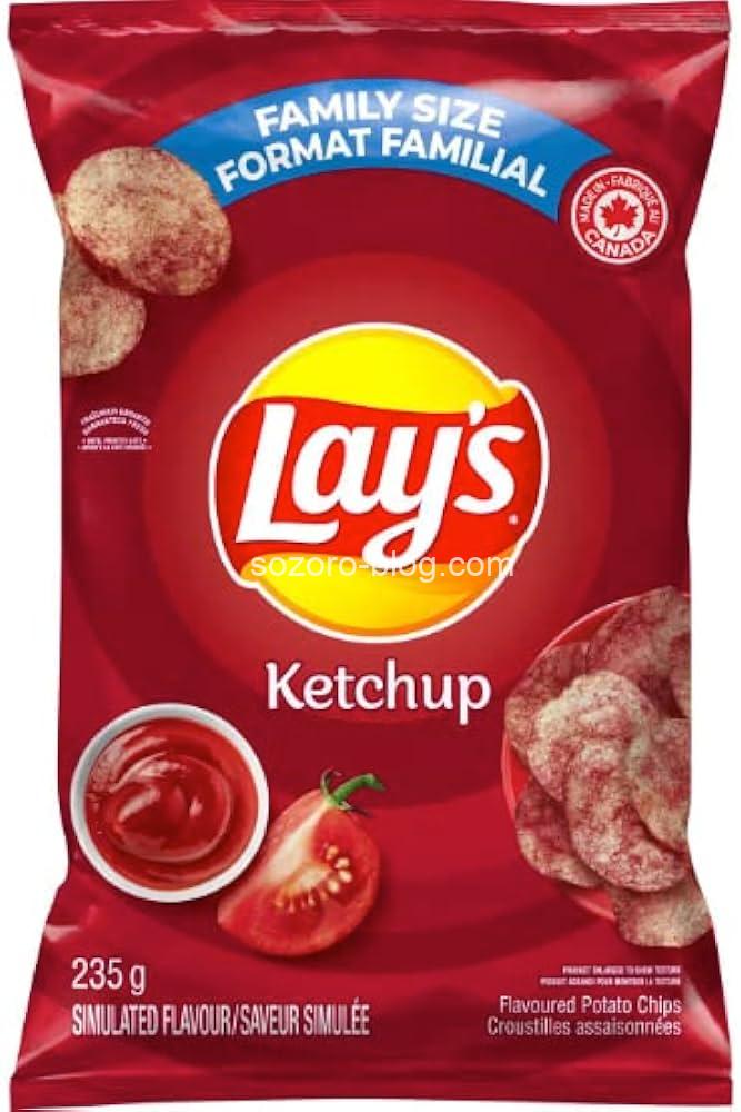 Lay's Ketchup Potato Chips (レイズケチャップポテトチップス)というカナダのお菓子の紹介画像